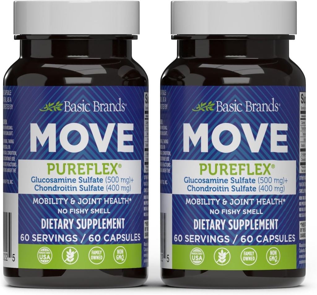 Mărcile de bază - Mutați Pureflex Glucosamină Chondroitin - Supliment comun de sprijin pentru flexibilitate și mobilitate - 60 capsule - 2-Pachet