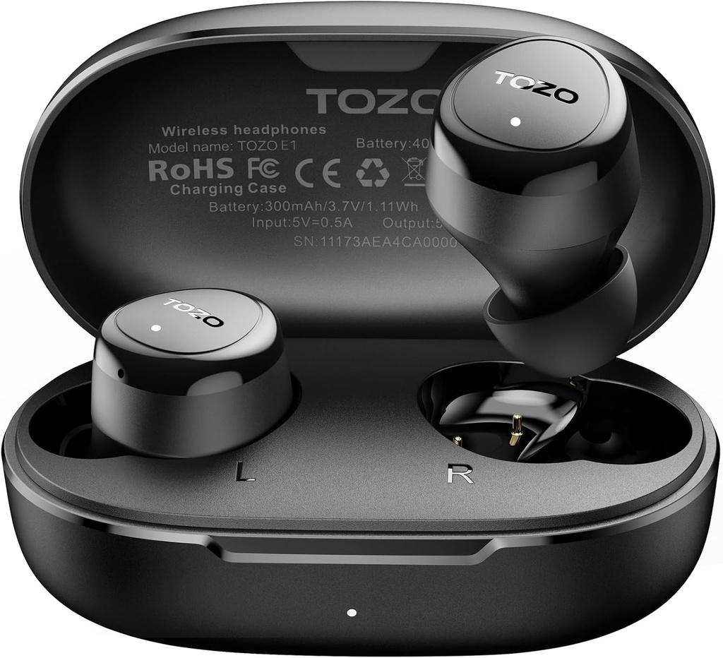 TOZO cască fără fir Construiește în Mic apeluri clare Ergonomic Light Greutate Bluetooth 5.3 în căștile urechii impermeabile Premium Stereo Muguri ureche sunet 30H Joaca timp cu 32 EQ-uri prin APP