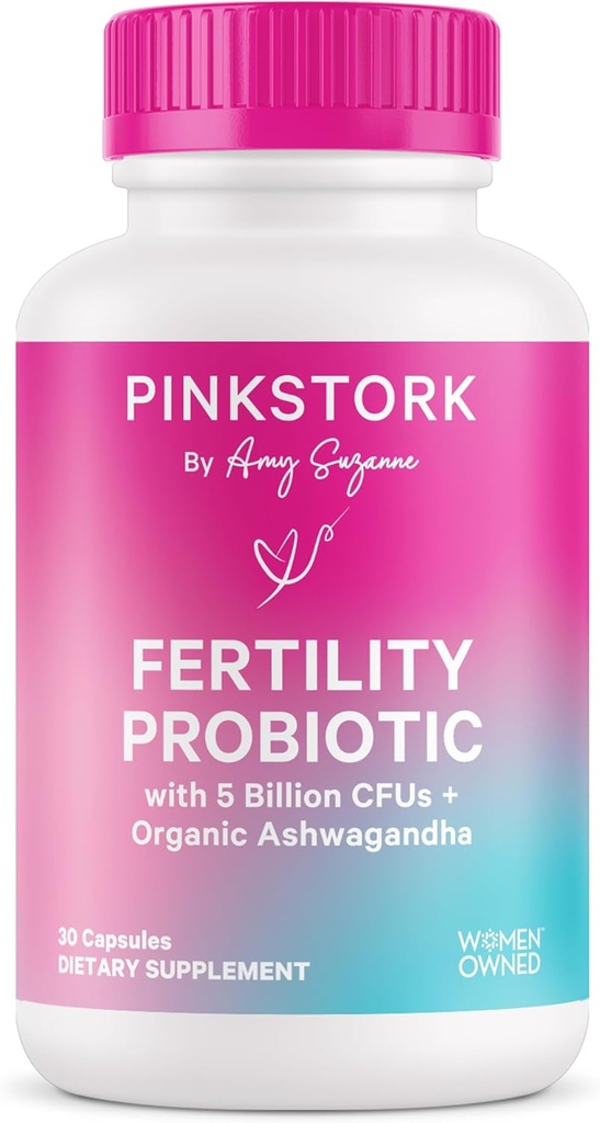 Roz Stork Fertility Support Probiotice pentru femei cu Ashwagandha pentru sănătatea vaginală, Concepție, pH echilibru, Hormon echilibru, și Flora Gut, Suplimente de fertilitate pentru femei, 30 capsule