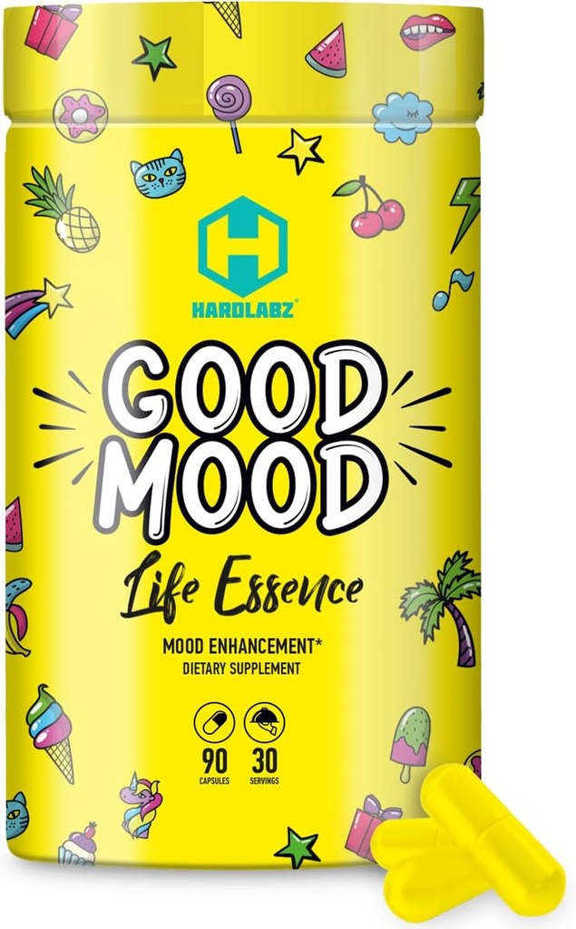 HARDLABZ Good Mood - All Natural Nootropic with Lion's Mane Mushroom and Herbal Extracts for Cognitive and Mental Support - Stress Relief, Brain Performance, Mood Enhancement, 90 Capsules