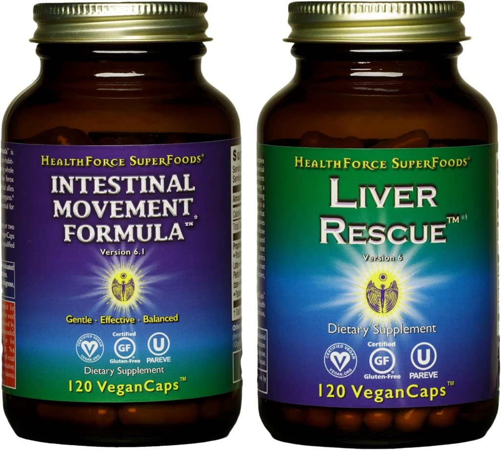 HealthFORCE SUPERFOODS Variety Pack - Liver Rescue 120 VeganCaps + Intestinal Movement Formula 120 VeganCaps