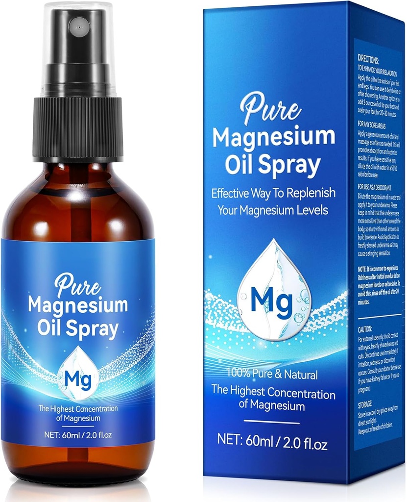 Pure Magnesium Oil Spray, 100% Natural Magnesium Spray, 60ml Organic Topical Magnesium Spray