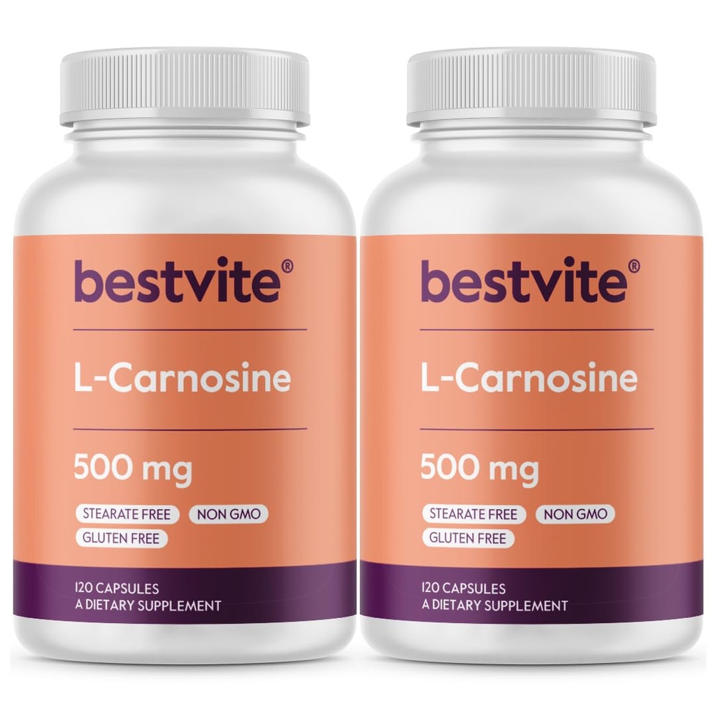 BESTVITE L-Carnosine 500mg (240 capsule) (120x2) Fără fillere - Fără Steare - Fără OMG-uri - fără gluten