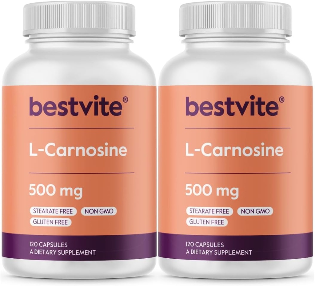 BESTVITE L-Carnosine 500mg (240 capsule) (120x2) Fără fillere - Fără Steare - Fără OMG-uri - fără gluten