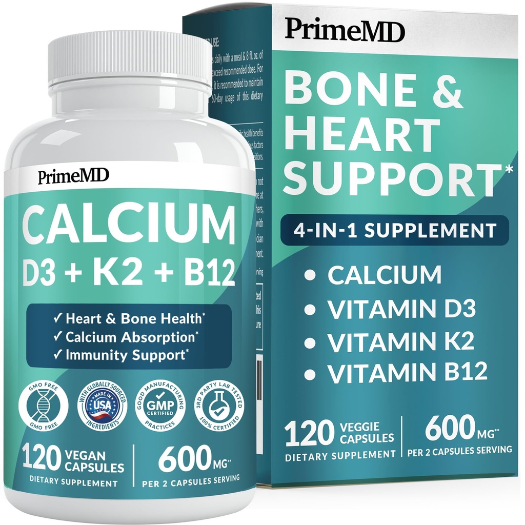Suplimente de calciu pentru femei şi bărbaţi - Calciu cu vitamina D3 K2 5000 UI Supliment, 601 mg per Serving - Gluten-Free, Vegan-Friendly (120 ct)