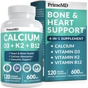 Suplimente de calciu pentru femei şi bărbaţi - Calciu cu vitamina D3 K2 5000 UI Supliment, 601 mg per Serving - Gluten-Free, Vegan-Friendly (120 ct)
