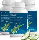 AloeCure Melatonină naturală + Colagen cu Aloe Vera organică - Natural Sleep Aid Supplement for Restful Nights - Colagen Complex pentru Putere articulară, Elasticitate a pielii, Creşterea părului şi unghiilor, 30 capsule