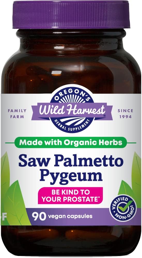 Oregon Wild Harvest Saw Palmetto Pygeum Capsule, Ne-GMO Suplimente de plante organice, 90 Conte