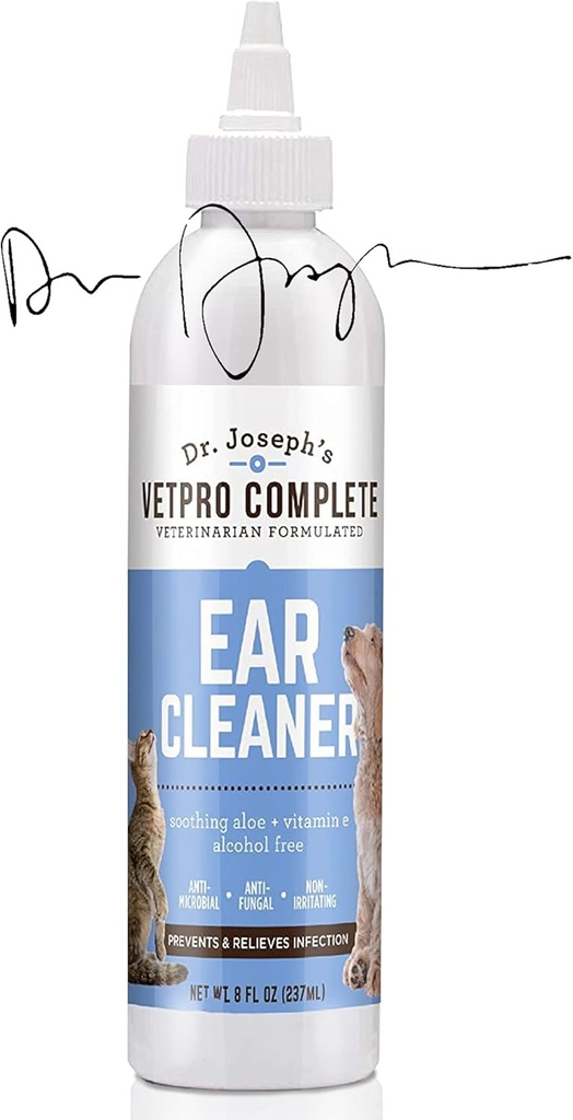 VetPro Complete Dr. Joseph's Dog Ear Cleaner, 8 Ounces, Gentle Dog and Cat Ear Rinse Soluţie de spălare cu Aloe Vera şi vitamina E, Dog Ureche picături pentru a elimina ceara şi Debris, Reduce Odor, Easy Aplicator
