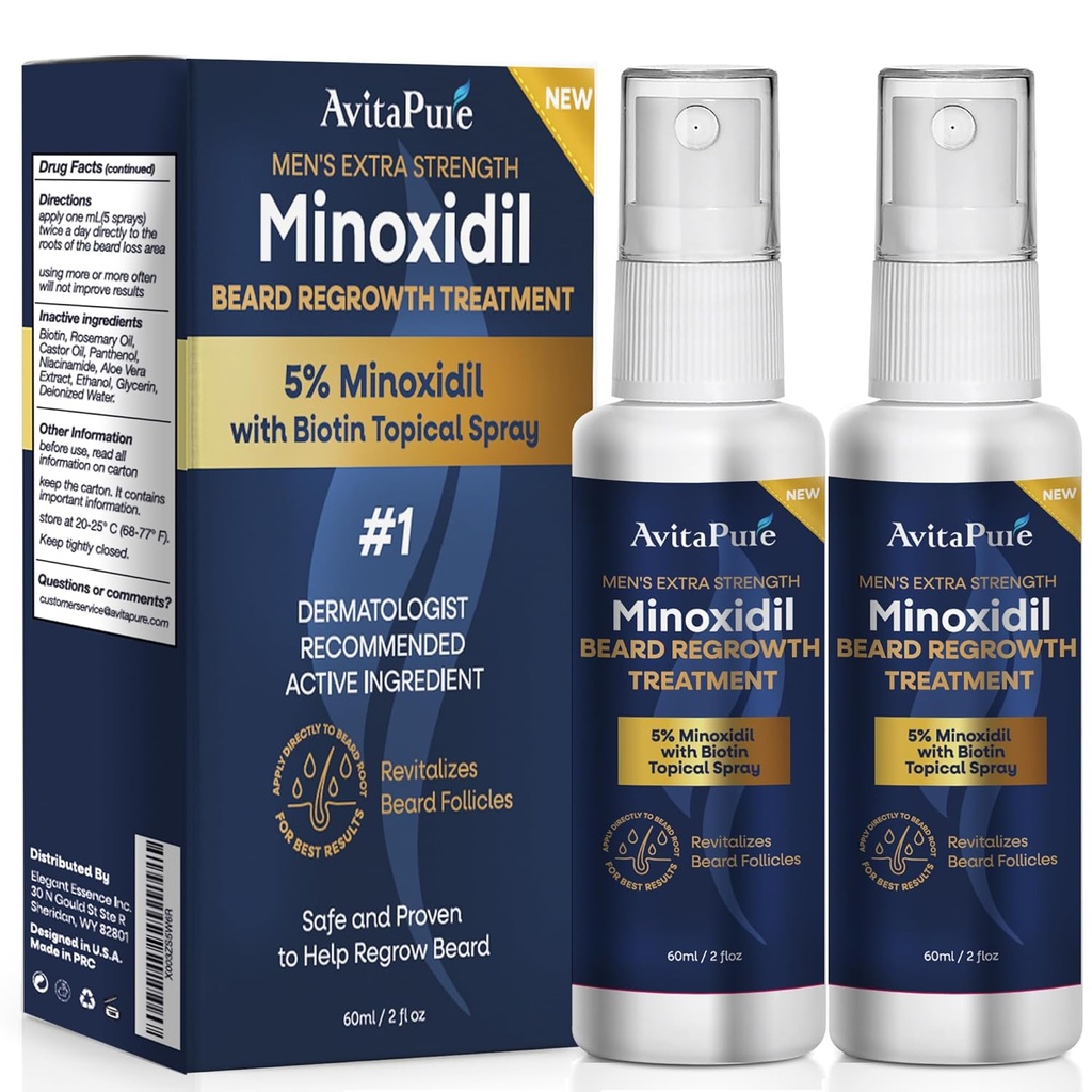 Minoxidil Ulei de creștere barbă: Minoxidil pentru bărbați Barbă Infuzat cu Biotină, Extra Putere Minoxidil 5% Ser de creștere barbă pentru a crește Barbă & Mustață rapid