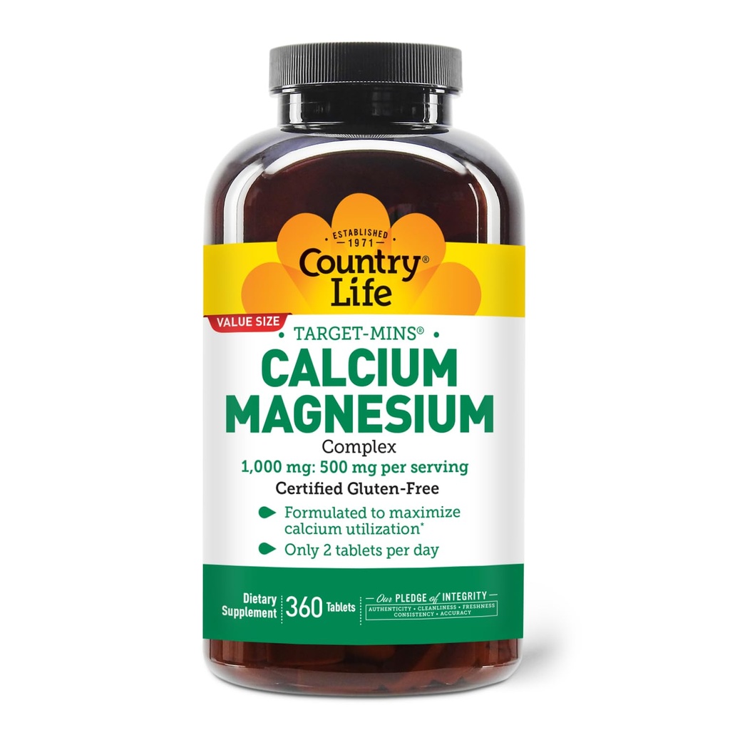 Tara Tara Target-Mins Supliment de magneziu de calciu pentru sanatatea osoasa, 1000mg Calciu, 500mg Magneziu, Gluten gratuit, 2:1 Raport pentru Utilizare Optimala