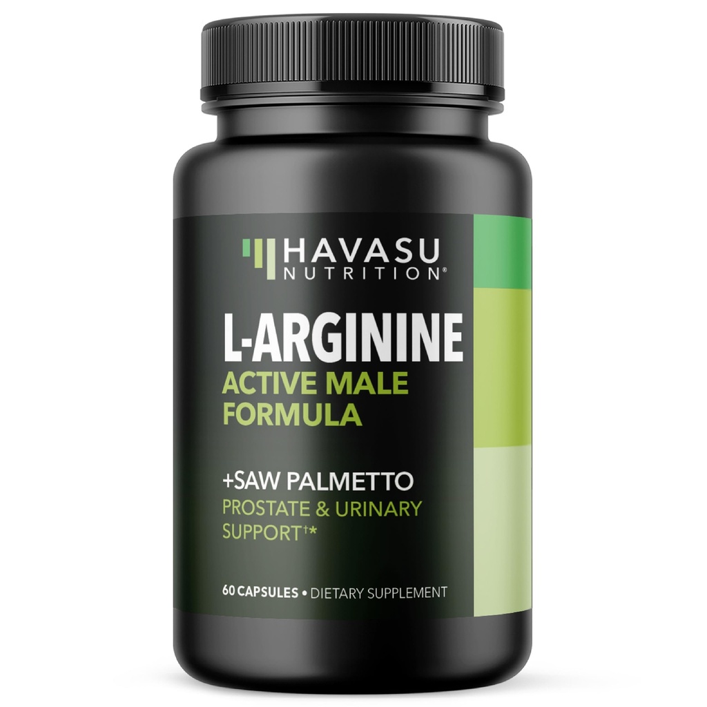 L-Arginina 500mg și Saw Palmetto 500mg - Oxid de azot și suplimente de sănătate prostate pentru bărbați - 60 Conte - Suport de anduranță și funcții de tract urinar - 1 lună de aprovizionare - Capsule Vegan, non-GMO