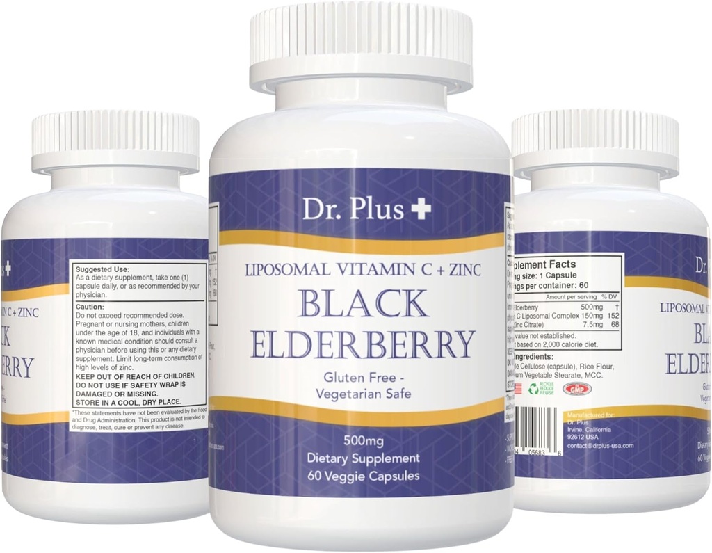 Liposomal Immune Boost Black Elderberry - Vitamina C - Zinc Gluten gratuit Vegetarian supliment alimentar 60 Capsule vegetale
