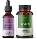 HerBAMAMA Nervi de sprijin și Rhodiola Kit - Bundle of Nervi Support Liquid Complex 2 fl oz & Rhodiola Rosea Capsules - Vegan, Non-GMO, Sugar & Alcool-Free, 2 Pack