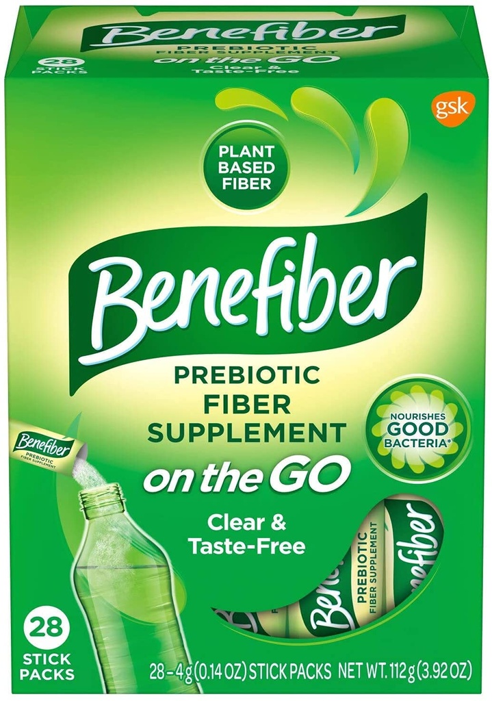 Benefiber gust-free, Sugar-Free Fiber Stick Packs pentru Digestive Health / 28 Count (6 Pack)