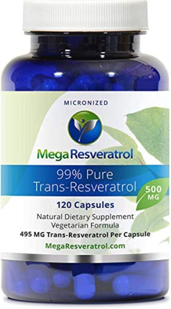 Mega Resveratrol, Grad farmaceutic,99% Pur, Izolat, Trans-Resveratrol Micronized, 120 Veggie Caps, 500mg per Capsule. Puritate Certificată. Absolut NO Toxic 
