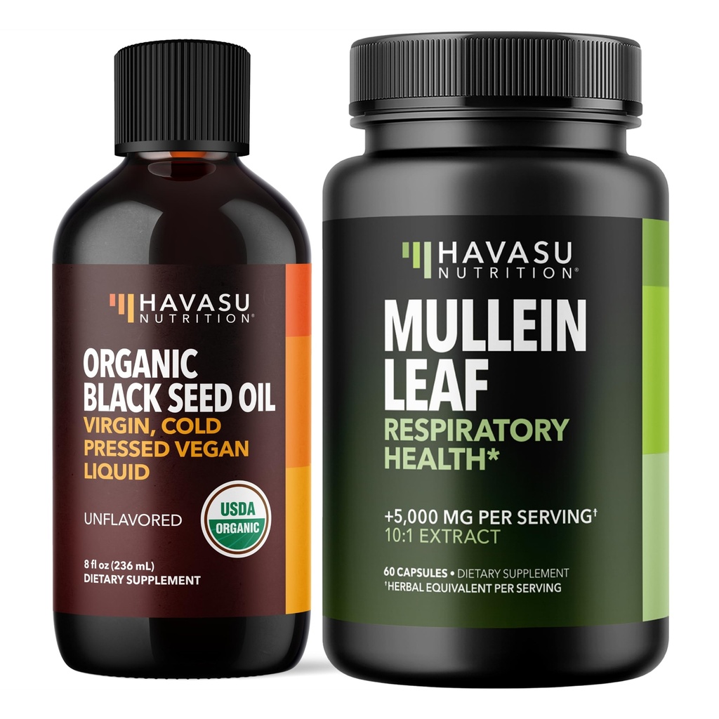 HAVASU NUTRITION Lichid organic cu ulei de semințe negru + capsule cu frunze de Mullein Bundle