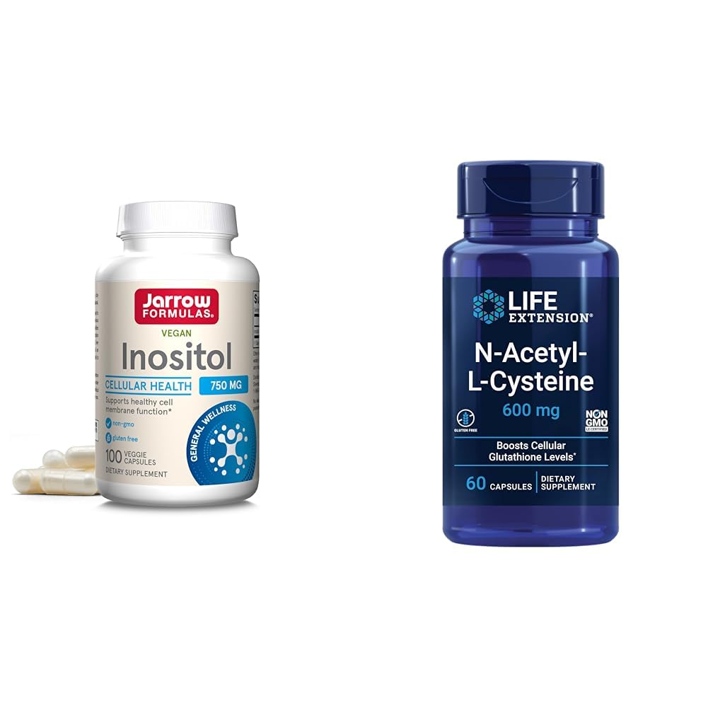 Jarrow Inositol 750 mg 100 Capsule Veggie & Extensie de viaţă NAC 600 mg 60 Capsule Suport hepatic şi respirator
