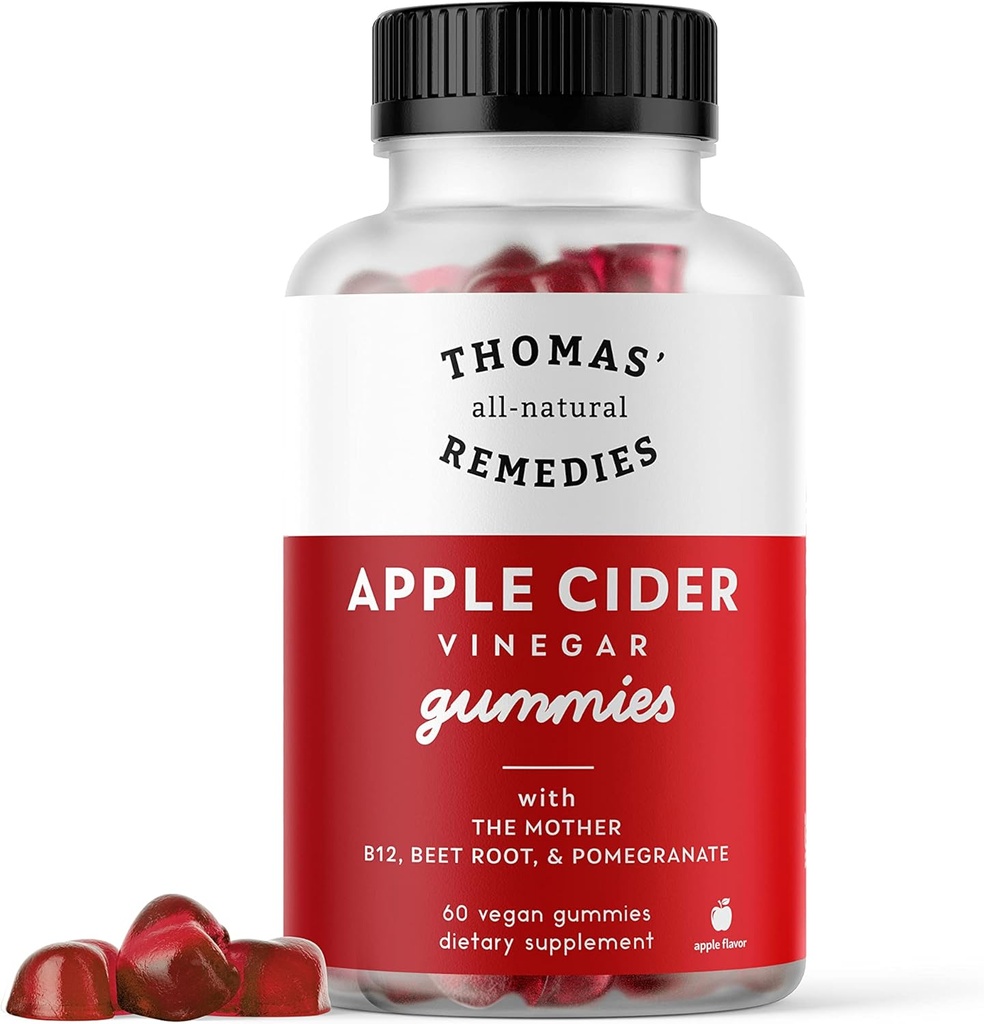 Toma' all-naturale Remedies Apple Cider Otegar Gummies with The Mother, ACV Gummies 1000mg, Beet Root, rodie, B9 & B12 Vitamine Gummies, Gelatină-Free, Gluten-Free, Vegan & Non-GMO (60 Count)