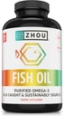 Ulei de pește Zhou - Suplimentul de ulei de pește pentru femei și bărbați, Omega 3 Acid gras, Sursa naturală de DHA & EPA pentru adulți, Burpless, Pur, Inimă & Sănătate comună - 120 Softgels