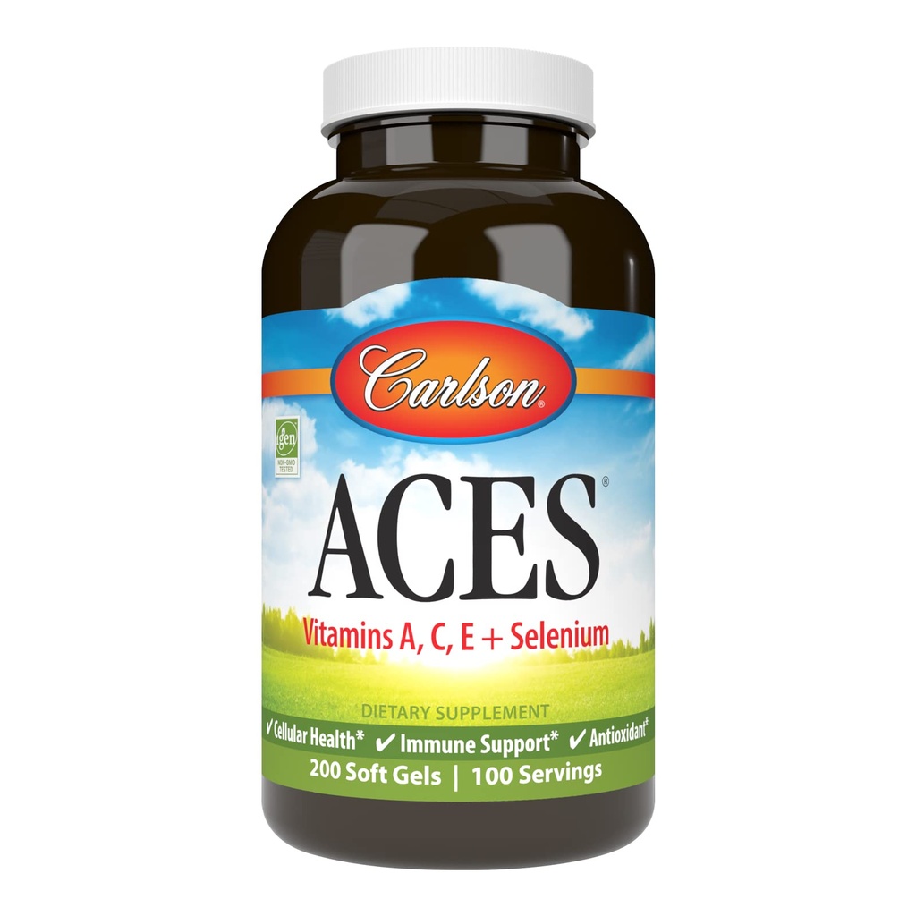 Carlson - ACES, Vitamine A, C, E + Seleniu, Cellular Health & Immune Support, Antioxidant, 200 Softgels