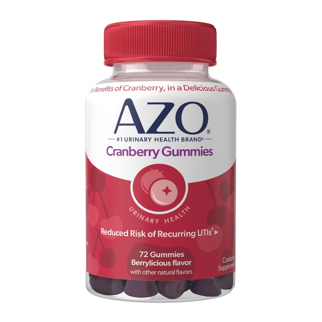 AZO Cranberry tract urinar Sanatate Gumries Supliment alimentar, 2 Gume = 1 pahar de suc de afine, ajuta curata si proteja, aroma naturala de berrylicious, non-GMO, 72 gume