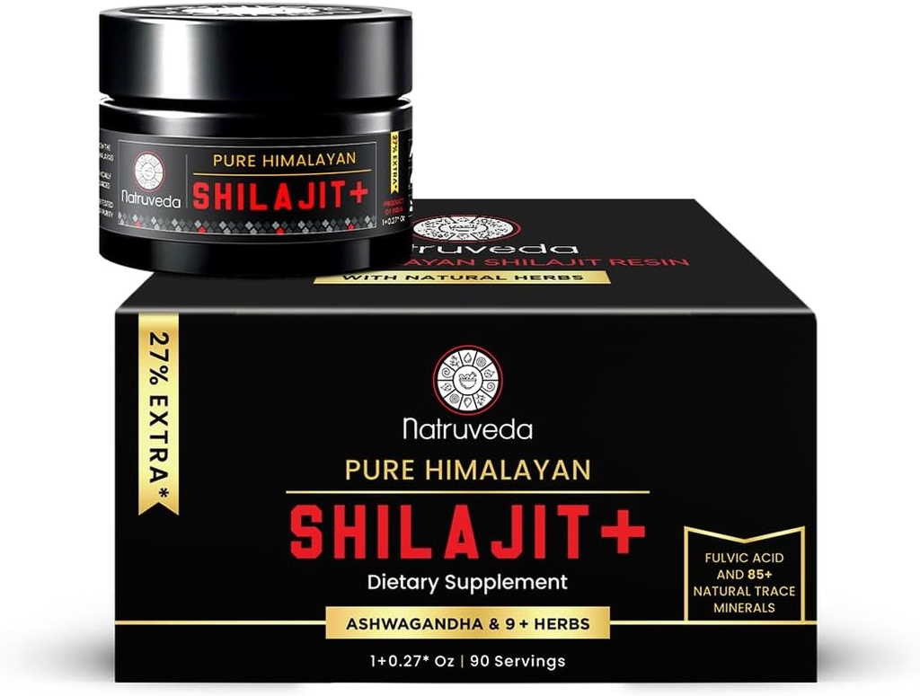 Himalayan Shilajit Resin pentru bărbaţi şi femei - Shilaj organic, Acid fulvin & 85+ Minerale naturale Trace - Ayurvedic Dietary Ceai Resin, 10 ingrediente naturale f - 90 Serviri, 1.27oz