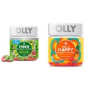 OLLY Fiber Gummy Rings, 5g Prebiotic Fiber, FOS (Fructo-oligozaharide), Digestive Support & Hello Happy Gummy Worms, Mood Echilibru suport, Vitamina D, Saffron, Adult Chewable Supplement