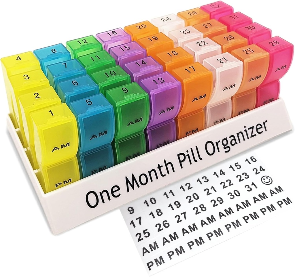 Organizator lunar de pastile de 2 ori pe zi, 30 zi o lună Pilula cutie AM/PM, Săptămânal Deţinătorul de pastile caz de vitamine, ulei de peşte, Suplimente & Medicamente