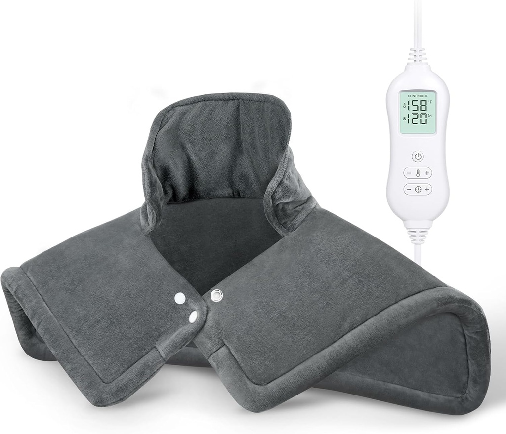 Pad de încălzire ACUMWish pentru gât și umeri Relief durere, 2lb greutate electrică gât Încălzire Pad cu 10 niveluri de căldură și oprit automat, Wrap mare încălzit, Cadouri de ziua de naștere pentru bărbați, 17"x23," gri