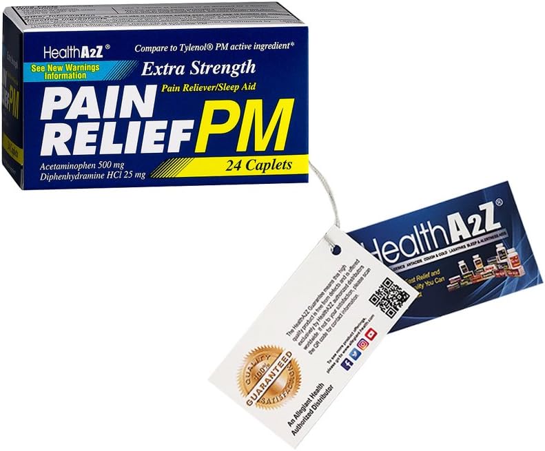 Sănătate A2Z, Extra Putere Durere Relief PM,24 comprimate, Comparte cu Tylenol PM Ingredient activ