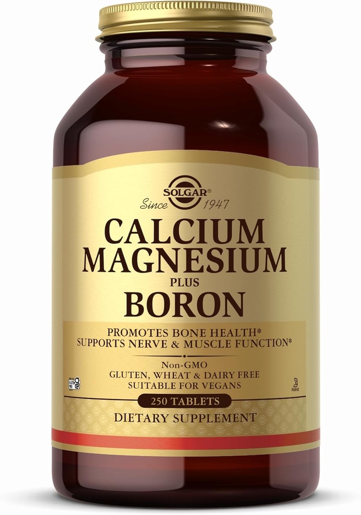 Solgar Calciu Magneziu Plus Bor - 250 comprimate - non-GMO, Vegan, Gluten gratuit, lactate gratuit, Kosher - 83 Serviri