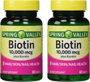 Spring Valley 10000mcg Biotin cu 100mg Keratina Supliment alimentar, 60 Conte (Pachet de 2)