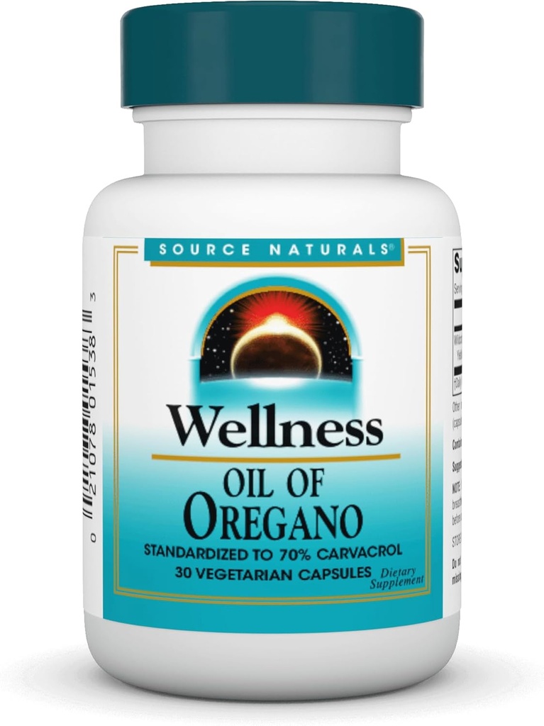 Sursa Naturals Wellness Ulei de Oregano - Standardizat la 70% Carvacrol - 30 Capsule vegetariene