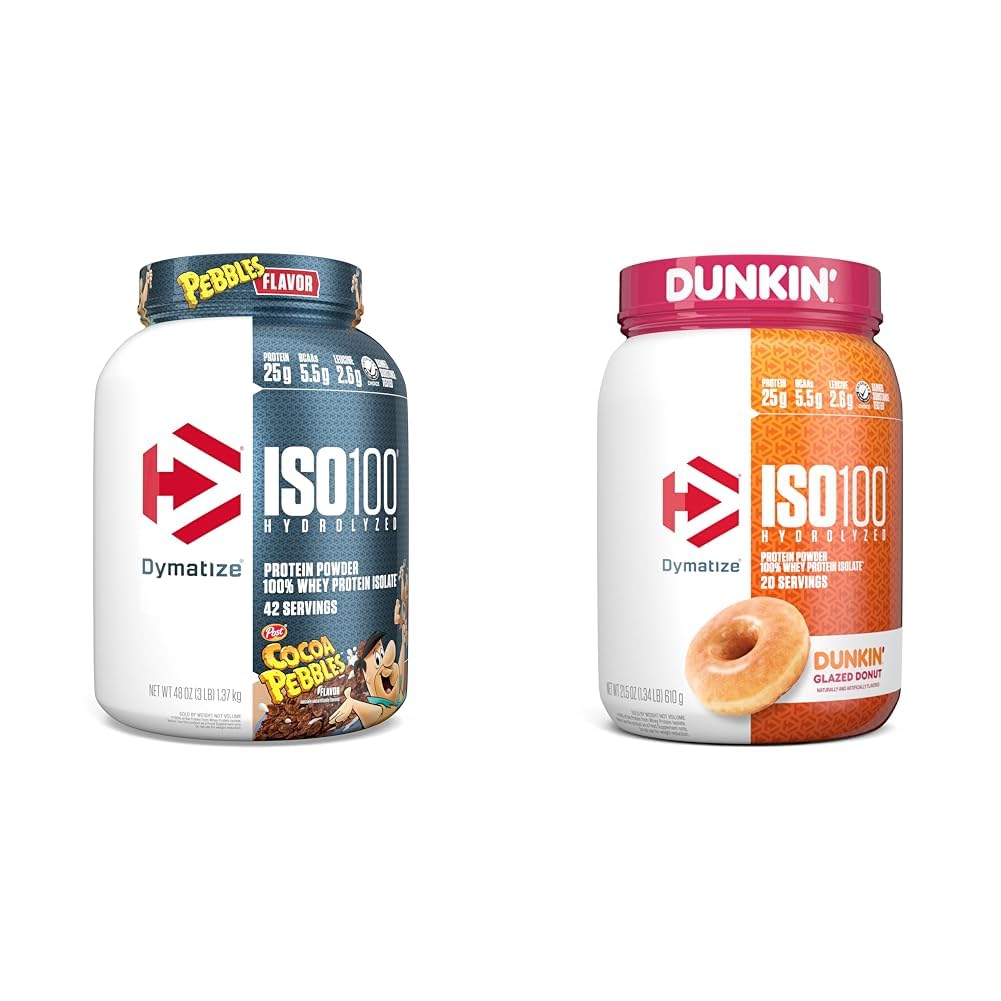 Dymatize ISO100 Hidrolized Proteine Powder, 100% Whey Izolate, 25g de proteine, 5,5g BCAAs & ISO100 Hidrolized Proteine Powder, 100% Whey Izolate, Dunkin' Glazed Donut Flavor