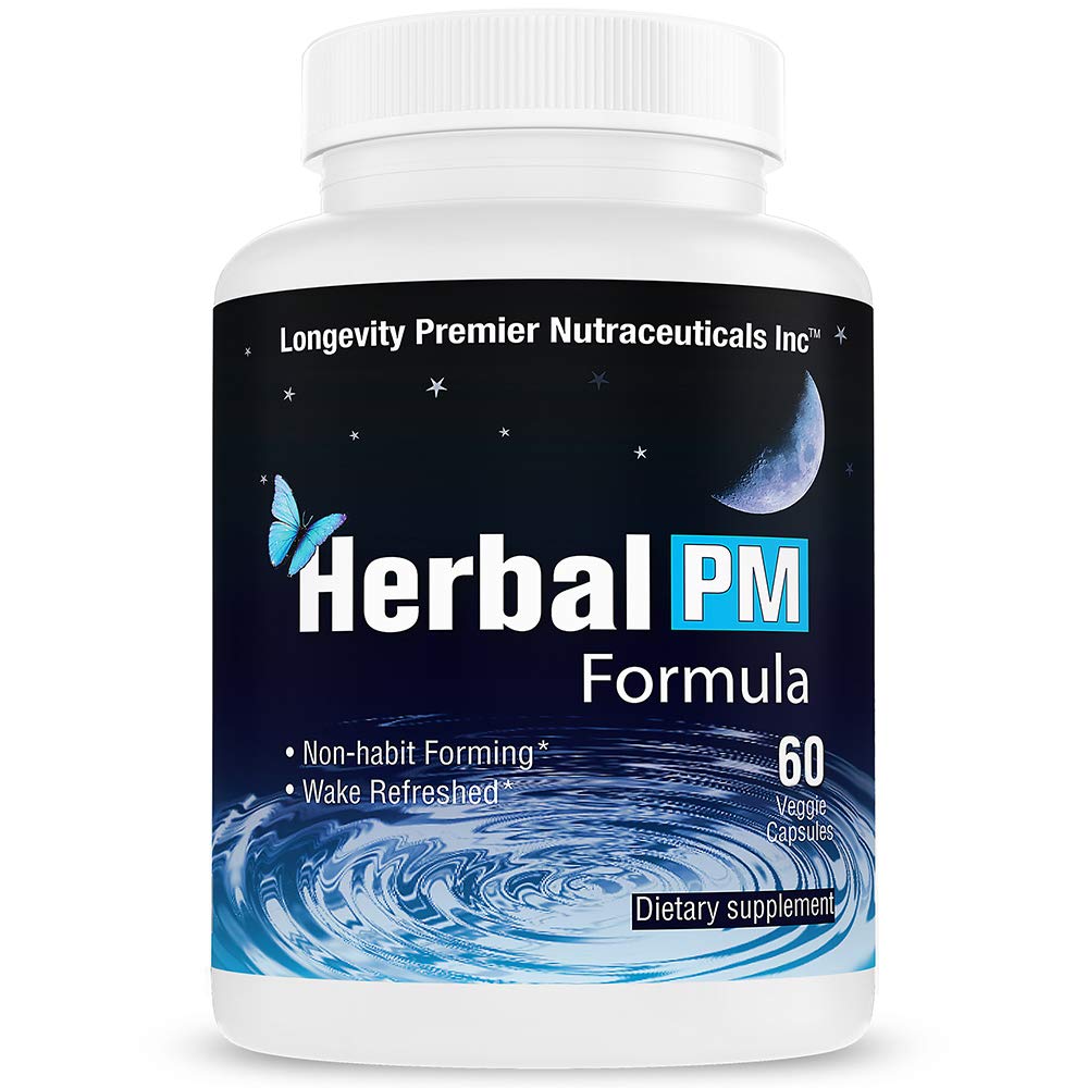 Longevity Herbal PM - Herbal Sleep Formula cu 5-htp, melatonin, Valerian & GABA. Capsule vegetale