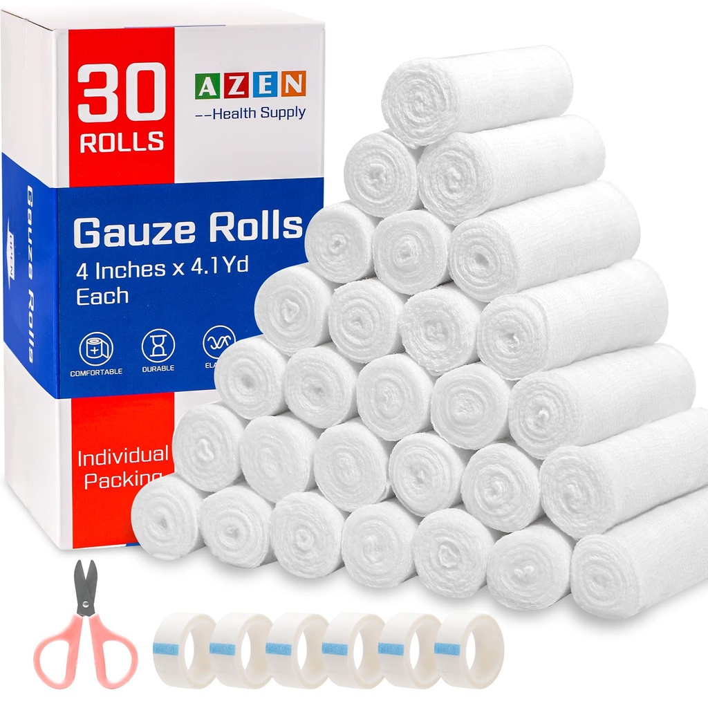 AZEN 30 Pack Rolls Bandaje, 4 în x 4.1 Yards, Premium Medical Supplies & First Help Provisions, Bandage Wrap Vet Wraps, Mummy Wraps