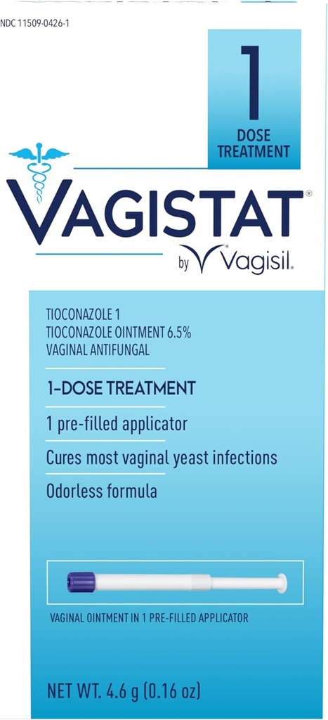 Vagisil Vagistat 1 zi Tratament de infecţie cu dungi cu o singură doză pentru femei, Ointment antifungic ajută la eliminarea mâncărimii externe şi iritaţie, 1 aplicator vaginal pre-fillat (Pachetul de 1)