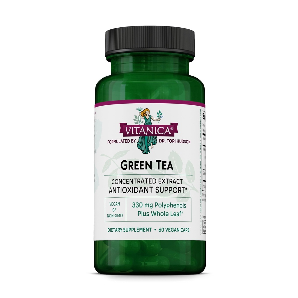 Vitanica Green Ceai Extras Supliment 330mg, 45% EGCG, 98% Polifenoli şi 80% Catechini, Energie Antioxidant şi Suport Imun, Vegan, 60 Capsule