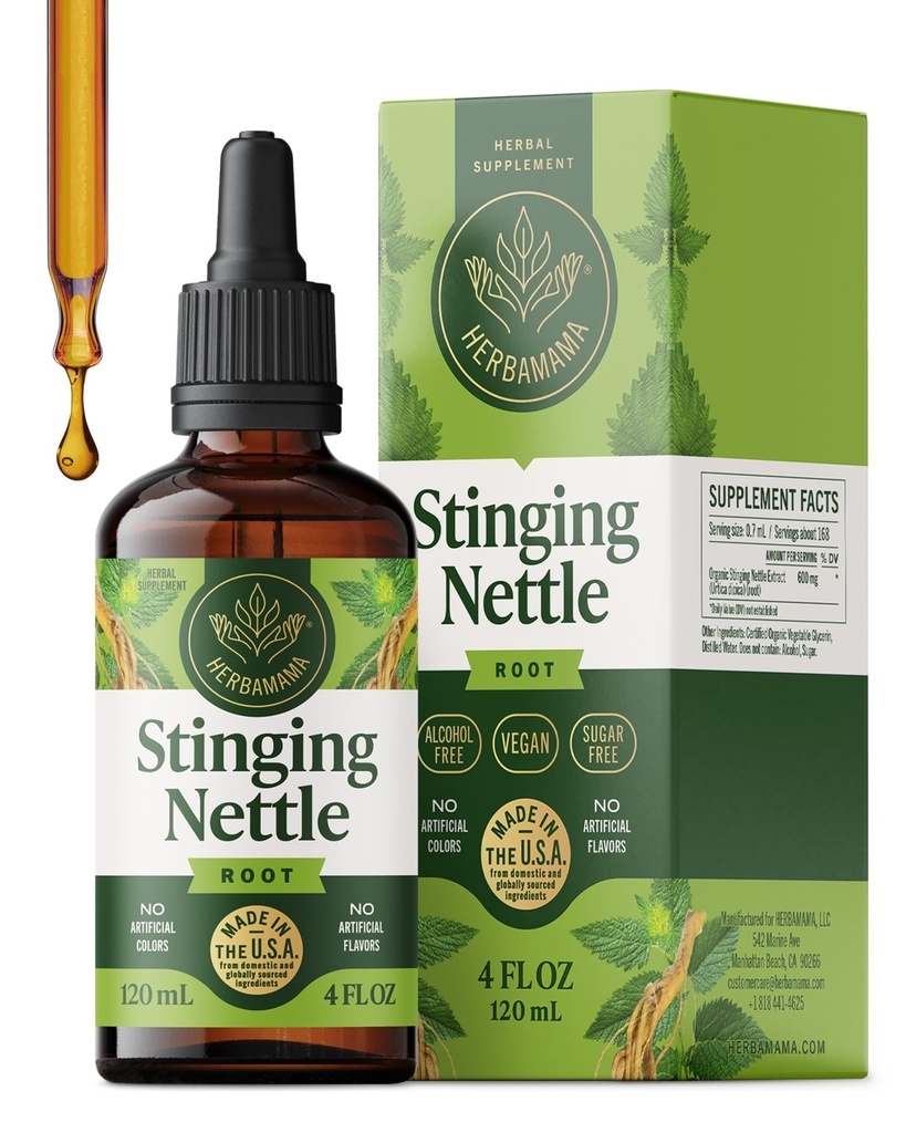 HERBAMAMA Stinging Nettle Tincture - Vegan Utile Tract Suport cu Stinging Nettle Root Extract - non-GMO, Alcool & Sugar-Free Urtica Dioica Supliment - 84 de zile de aprovizionare