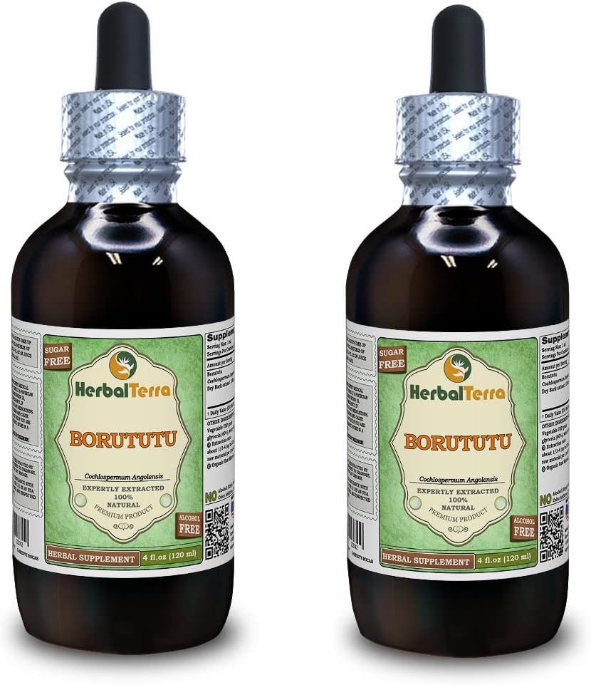 Borutu (Cochlospermum angolensis) Glicerit, extract lichid fără alcool uscat (Brand Name: HerbalTerra, Proudly Made in USA) 2x4 fl.oz (2x120 ml)
