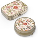 Pilula Organizator cutie cu pilula Mirror Retro caz Pilula mica pentru Purse sau Pocket Pilula de Bronz cutie sau vitamine, ulei de pește, Suplimente, Pilula Contine cadouri de călătorie(2PCS-Retro flori roșii)