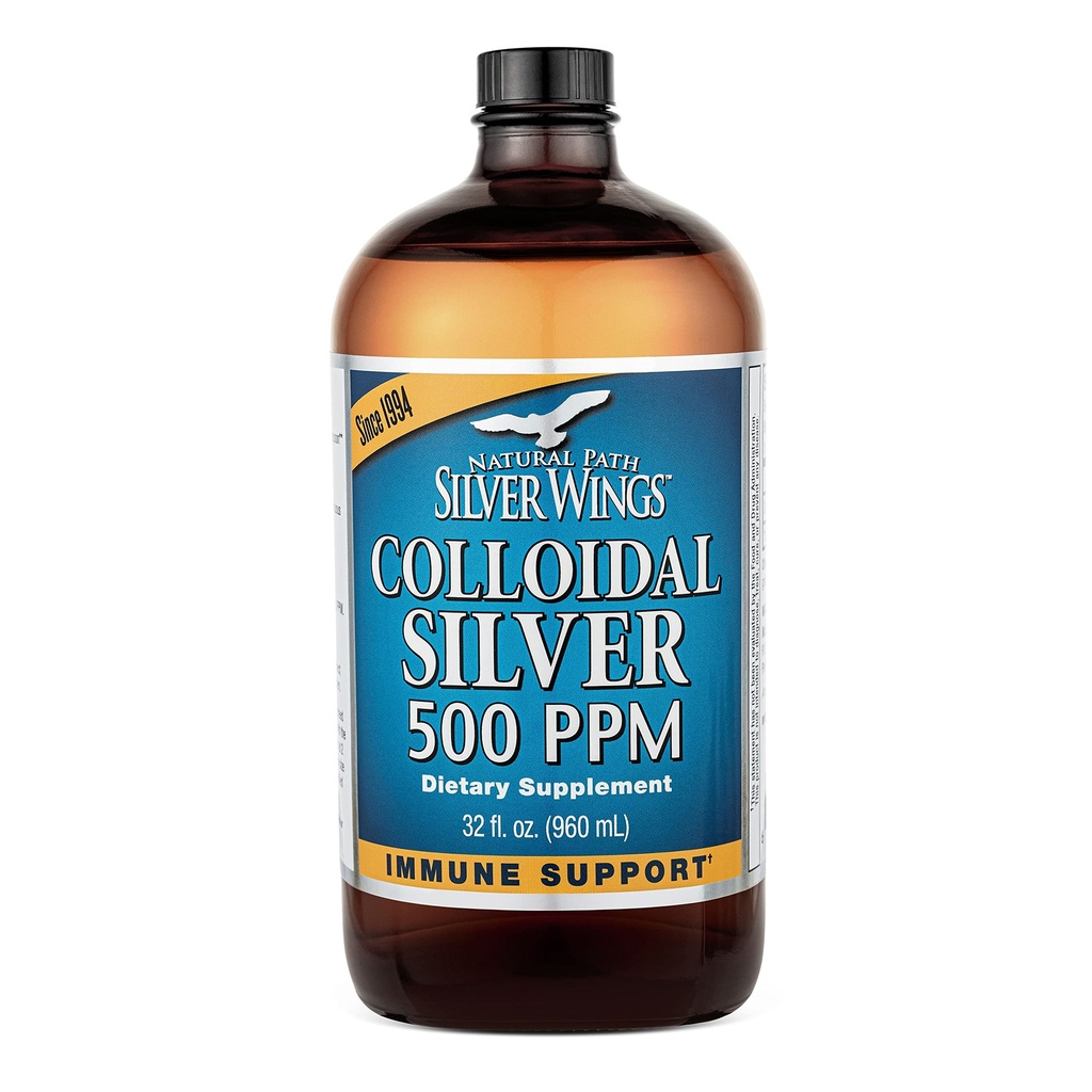 Natural Path Aripi de argint coloidal de argint 500ppm (2500mcg) Suport imun Supliment 32 fl. oz.