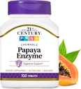 21st Century Papaya Enzyme Chewable (100 Count), Papaya & Ananas Digestive Enzime pentru sanatate gutoasa, aroma tropicala, non-GMO, Gluten-Free, Nu Adăugați sare, arome artificiale