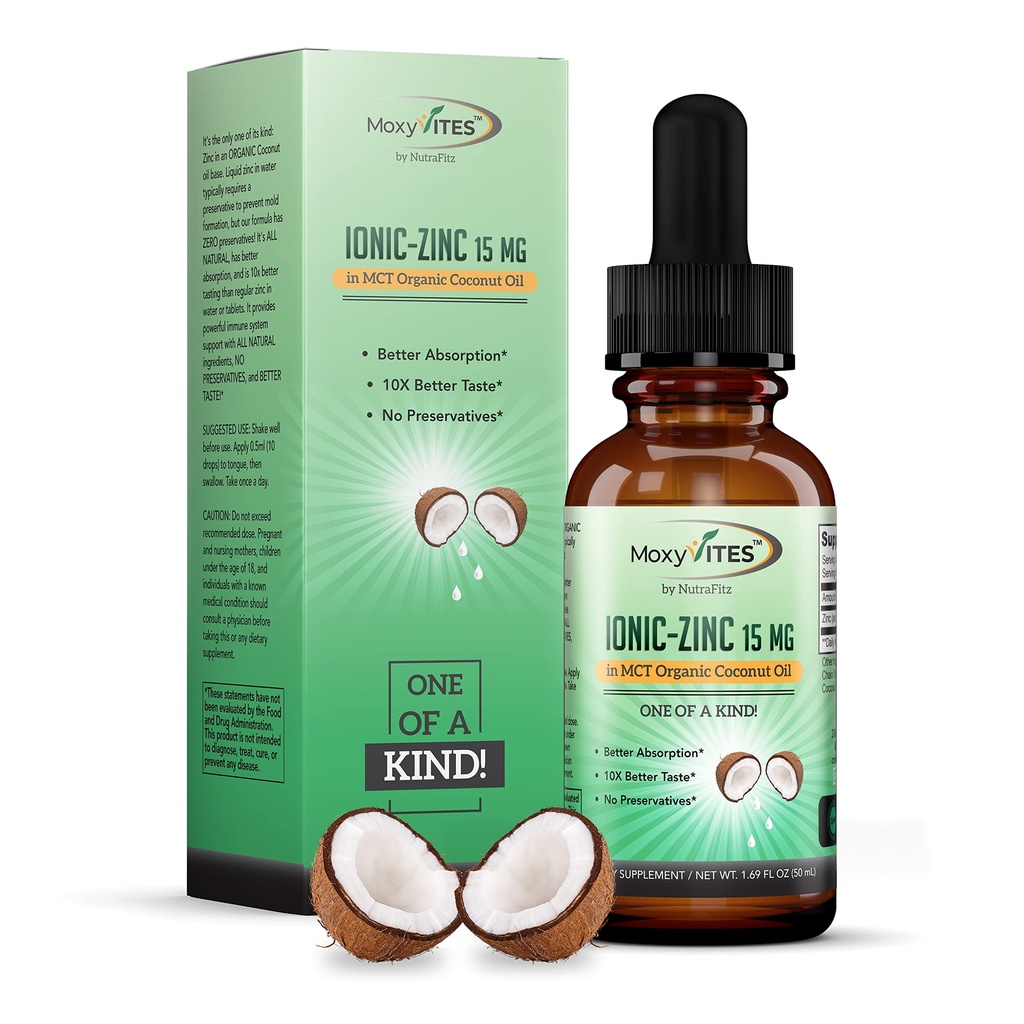 Suplimente de zinc organic pentru copii, Adulți - Sulfat de zinc - Supliment de zinc lichid - Picături de zinc ionice pure în ulei de cocos pentru suport imunitar, Piele - NU Conservanți și bun gust - 100 Vegan serviri