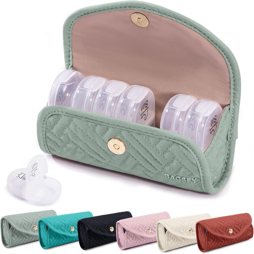 BAGSFY Weekly Pill Organizator de 2 ori pe zi într-o cutie de pilula din tesatura dragut, Sac de medicina, AM PM Pilula de 7 zile, Caz de călătorie medicament portabil pentru pastile, vitamine, uleiuri de pește, Suplimente.