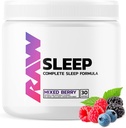 RAW Natural Sleep Supplement - Relaxare Îmbunătățitor și Mood Support cu Melatonina, Magneziu, Zinc, L-Tryptofan & Lemon Balm extract pentru a relaxa și calma Mintea și corpul - 30 Serviri, mixt Berry