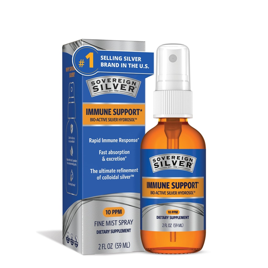 Suport imun de argint suveran, Argint coloidal, Hidrosol de argint bio-activ, 10 ppm, Spray Mist Fine, 2 Fl Oz