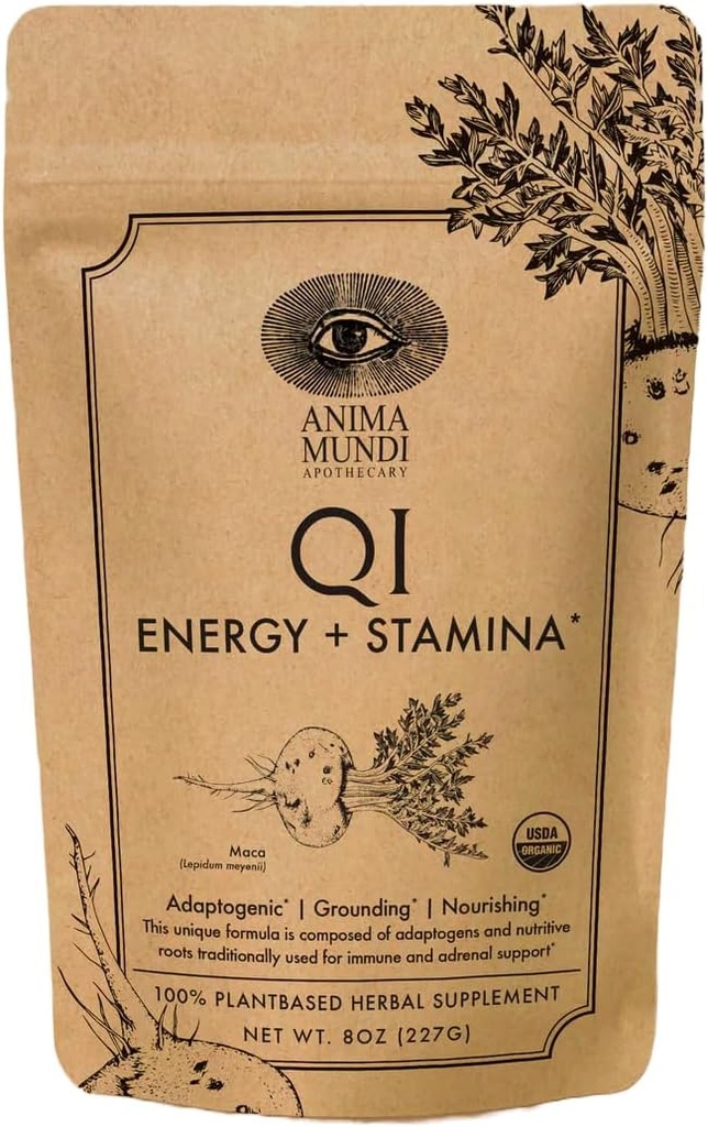 Anima Mundi Apothecarial Qi Energie & Proteine Superfood Powder - Adaptopogene Adrenale Supplement with Ashwagandha & Slippery Elm - Mood & Energy Supplement & Proteine Powder (8oz / 227g)