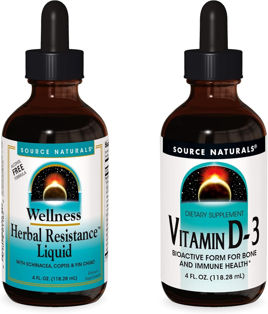 Surse naturale Suplimente lichide, Rezistenta la plante si 2000 ui Vitamina D-3-4 oz Sticle